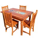 Ver imagem 1 de Mesa em Madeira Demolição Peroba com Ladrilhos 4 Cadeiras