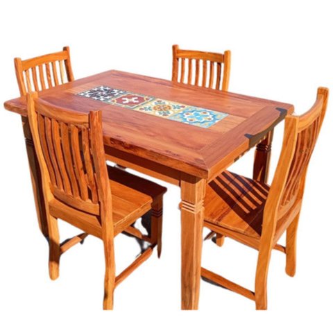 Mesa em Madeira Demolição Peroba com Ladrilhos 4 Cadeiras