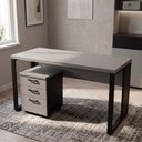 Ver imagem 1 de Escrivaninha 150cm X 60cm Gaveteiro 3 Gavetas Pés Metal F5 Cor:cinza Sagrado com Preto
