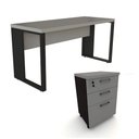 Ver imagem 1 de Escrivaninha 150cm X 60cm Gaveteiro 3 Gavetas Pés Metal F5 Cor:cinza Sagrado com Preto