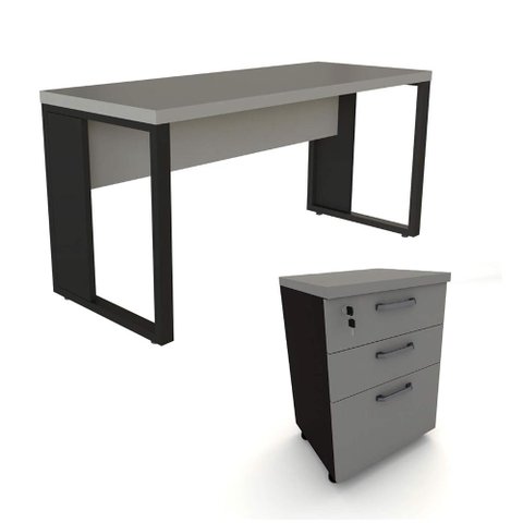 Escrivaninha 150cm X 60cm Gaveteiro 3 Gavetas Pés Metal F5 Cor:cinza Sagrado com Preto