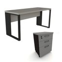 Ver imagem 2 de Escrivaninha 150cm X 60cm Gaveteiro 3 Gavetas Pés Metal F5 Cor:cinza Sagrado com Preto