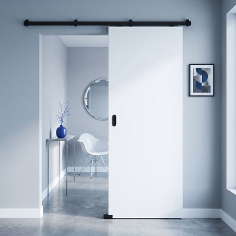 Porta Branca 100x210cm + Kit de Correr Preto de Sobrepor