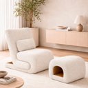 Ver imagem 2 de Kit Poltrona com Puff Fluxo Bouclé Off White - Sallar Home
