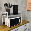 Ver imagem 2 de Suporte Microondas Com Prateleira Em Aço Branco Mdf Preto