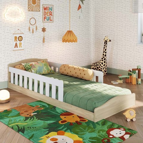 Cama de Chão Montessoriana de Solteiro Encanto Carvalho Branco
