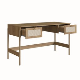 Escrivaninha 2 Gavetas 139cm Palhinha Pé Madeira Oslo  - 4