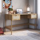 Ver imagem 1 de Escrivaninha Mesa Escritório 2 Gavetas 139cm Palhinha Pé Madeira Oslo