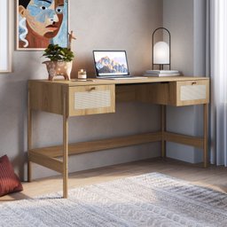 Escrivaninha 2 Gavetas 139cm Palhinha Pé Madeira Oslo  - 1