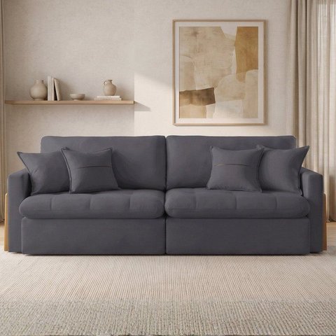 Sofá Cama 4 Lugares Retrátil Reclinável 260cm Veludo com Molas Ensacadas Atena Yescasa Grafite