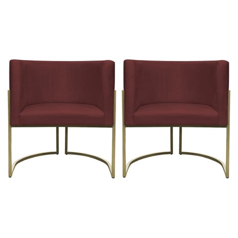 Kit 2 Poltronas Decorativa Recepção Luna Suede Cores Base de Ferro Champagne