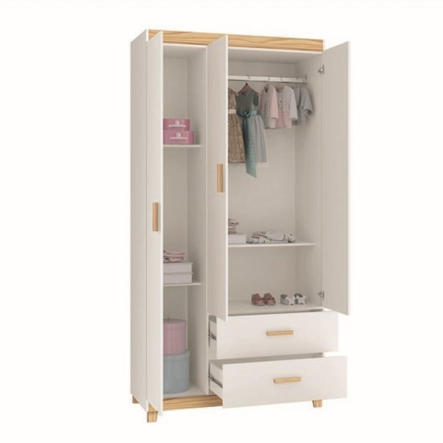 Quarto de Bebê com Berço 3 em 1, Cômoda 4 Gavetas 1 Porta e Guarda-Roupas 3  Portas Údine Retrô Móveis Bonatto - Quarto de Bebê Completo - Magazine Luiza