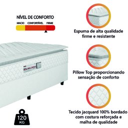 Cama Box Solteiro Colchão Espuma D33 Pillow Top New Millenium 88x188x57cm Branco Hellen - 5