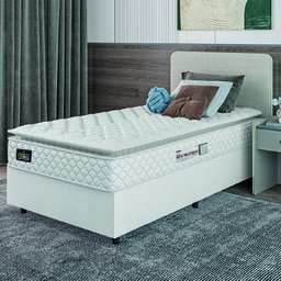 Cama Box Solteiro Colchão Espuma D33 Pillow Top New Millenium 88x188x57cm Branco Hellen - 2