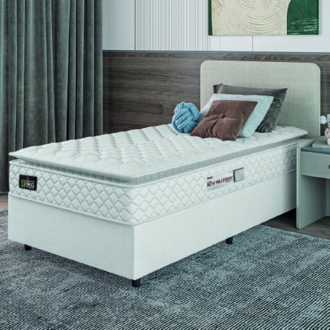 Cama Box Solteiro Colchão Espuma D33 Pillow Top New Millenium 88x188x57cm Branco Hellen