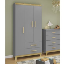 Quarto de Bebê Completo Berço 2 em 1 Cômoda 1 Porta Guarda Roupa 3 Portas Údine Retrô  - 10