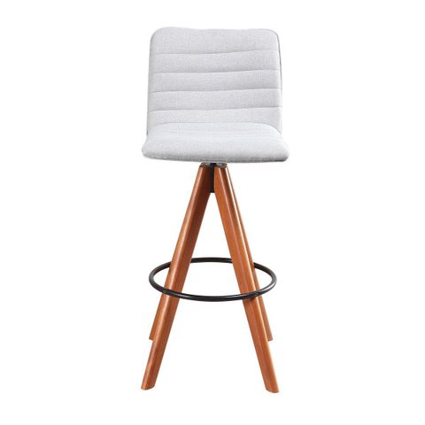 Kit 2 Banquetas Lucy Giratórias em Madeira Castanho com Linho Cor Alumínio – Exclusiva Linho Alumíni