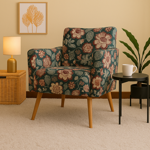 Poltrona Decorativa Estampada/Florida Pé Palito Madeira Confortável
