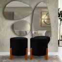 Ver imagem 1 de 2 Puff Principe Thor Redondo Pés de Madeira Tecido Veludo:preto