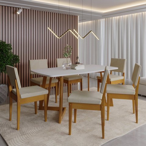 Conjunto Sala de Jantar Mesa 6 Cadeiras MDF Miami Bege