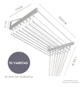 Ver imagem 2 de Varal De Parede Individual 200cm x 10 Varetas - Em Alumínio Branco