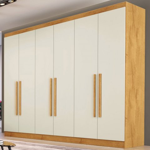 Guarda-Roupa Casal Oslo 6 Portas 4 Gavetas 100% Mdf Peroba/Off White - Madermaques