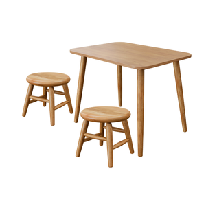 Conjunto de Mesinha e 2 Banquinhos Infantil Torneados em Madeira Maciça Natural Acetinado