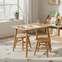 Ver imagem 2 de Conjunto de Mesinha e 2 Banquinhos Infantil Torneados em Madeira Maciça Natural Acetinado