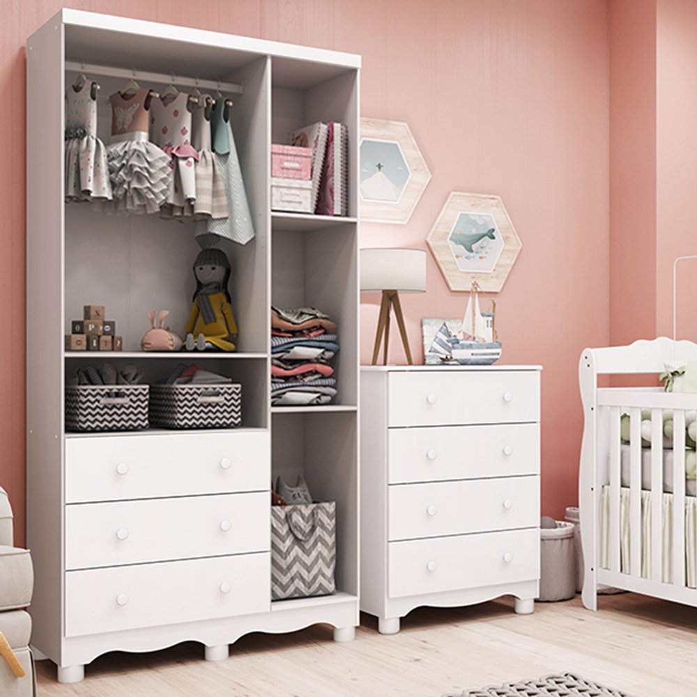 Quarto Infantil com Guarda Roupa 3 Portas e Cômoda 4 Gavetas Mimo 100% MDF Espresso Móveis - 2