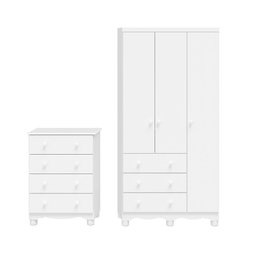 Quarto Infantil com Guarda-Roupa 3 Portas e Cômoda 4 Gavetas 100% MDF Mimo Espresso Móveis Branco/Brilho - 2 Quarto Infantil com Guarda-Roupa 3 Portas e Cômoda 4 Gavetas 100% MDF Mimo Espresso Móveis Branco/Brilho - 2