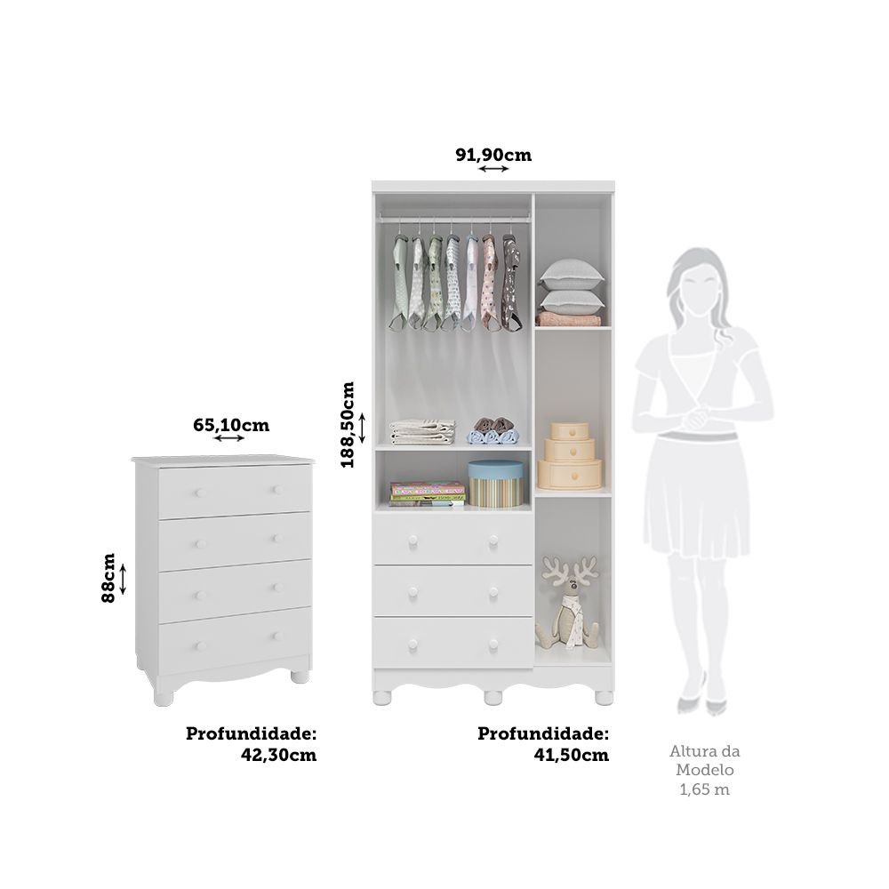 Quarto Infantil com Guarda-Roupa 3 Portas e Cômoda 4 Gavetas 100% MDF Mimo Espresso Móveis - 3