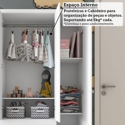 Quarto Infantil com Guarda-Roupa 3 Portas e Cômoda 4 Gavetas 100% MDF Mimo Espresso Móveis Branco/Brilho - 8 Quarto Infantil com Guarda-Roupa 3 Portas e Cômoda 4 Gavetas 100% MDF Mimo Espresso Móveis Branco/Brilho - 8