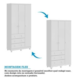 Quarto Infantil com Guarda-Roupa 3 Portas e Cômoda 4 Gavetas 100% MDF Mimo Espresso Móveis Branco/Brilho - 4 Quarto Infantil com Guarda-Roupa 3 Portas e Cômoda 4 Gavetas 100% MDF Mimo Espresso Móveis Branco/Brilho - 4