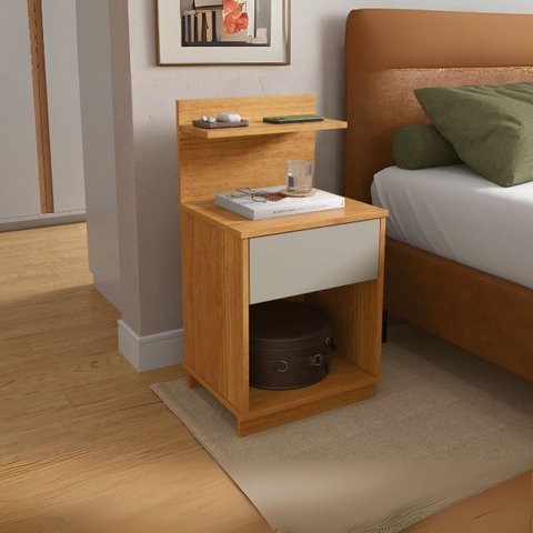 Mesa de Cabeceira Mavie 1 Gaveta e 2 Prateleiras Mdp Moderno Funcional Quarto Patrimar:cinamomo/offw
