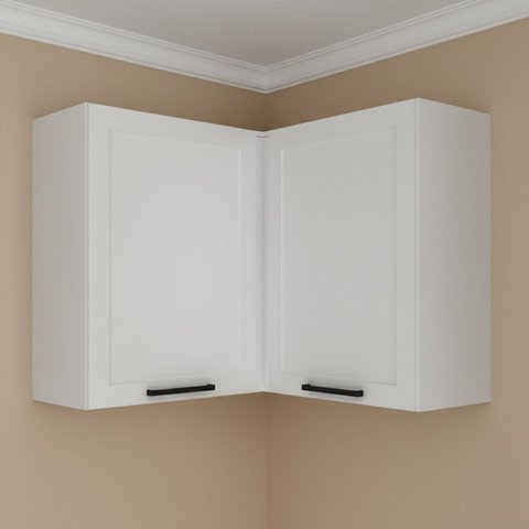 Armário Aéreo de Canto 2 Portas Almofada Americana 90cm TM1311 MDF Grazi Branco