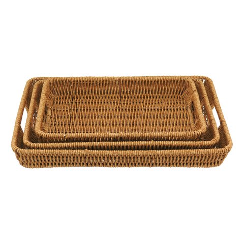 Jg 3pç Bandeja Decorativo para Servir Plástico Natural
