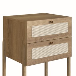 Mesa de Cabeceira 2 Gavetas Palhinha Pé Madeira Oslo  - 7