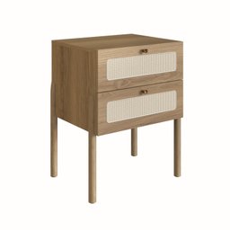 Mesa de Cabeceira 2 Gavetas Palhinha Pé Madeira Oslo  - 2