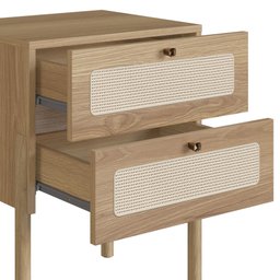 Mesa de Cabeceira 2 Gavetas Palhinha Pé Madeira Oslo  - 8