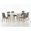 Ver imagem 1 de Conjunto Sala de Jantar Ísis 2,00m com 6 Cadeiras Tampo Orgânico Off White c/ Vidro Off White/Linho