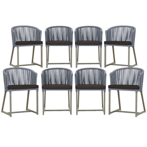8 Cadeiras de Jantar Área Noronha em Alumínio com Pintura Fendi Corda Náutica Estofado 9 Trama Origi