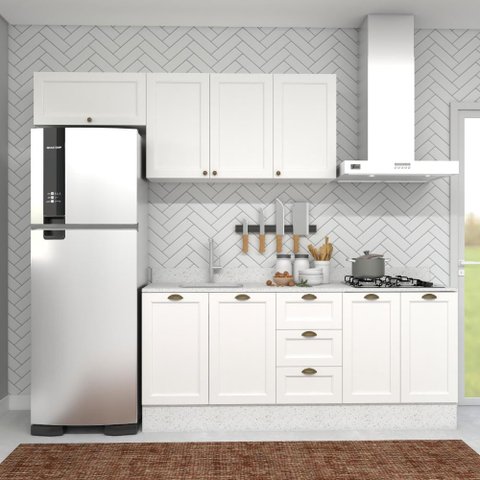 Cozinha Modulada Aurora 190cm Clássica Conjunto Provençal Cor:branco