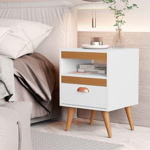 Kit 2 Mesas de Cabeceira Sal com 1 Gaveta Branco/ypê/branco