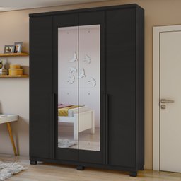 Guarda Roupa Solteiro com Espelho 4 Portas 2 Gavetas Alonzo Móveis Lopas - 1