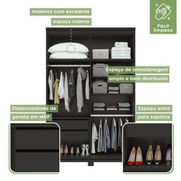 Guarda Roupa Solteiro com Espelho 4 Portas 2 Gavetas Alonzo Móveis Lopas - 4