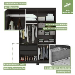 Guarda Roupa Solteiro com Espelho 4 Portas 2 Gavetas Alonzo Móveis Lopas - 3