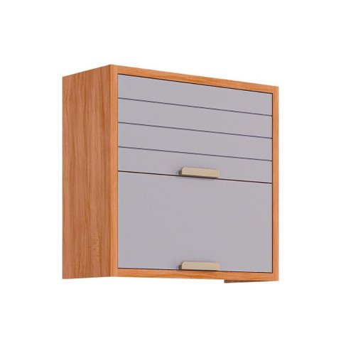 Armário Aéreo Cozinha Modulado Eloise C/ 2 Portas Basculante Riscadas 80 Cm Cinamomo/platina - Mgm