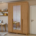 Ver imagem 1 de Guarda Roupa Solteiro 4 Portas 2 Gavetas com Espelho e Pés MDF Alonzo 153.5cm Marrom Amêndoa Clean