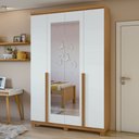 Ver imagem 1 de Guarda Roupa Solteiro 4 Portas 2 Gavetas com Espelho e Pés MDF Alonzo 153.5cm Marrom Amêndoa Clean/Branco