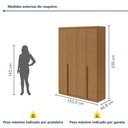 Ver imagem 4 de Guarda Roupa Solteiro 4 Portas 2 Gavetas MDF Alonzo 153.5cm Marrom Amêndoa Clean